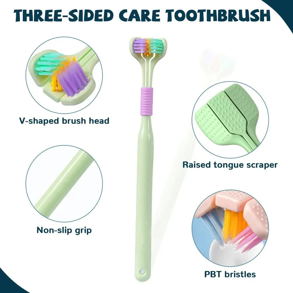 Three-Sided Toothbrush – 360° Triple Head Complete Cleaning Brush